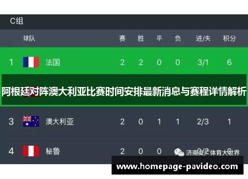 阿根廷对阵澳大利亚比赛时间安排最新消息与赛程详情解析 阿根廷对阵澳大利亚比赛时间安排最新消息与赛程详情解析
